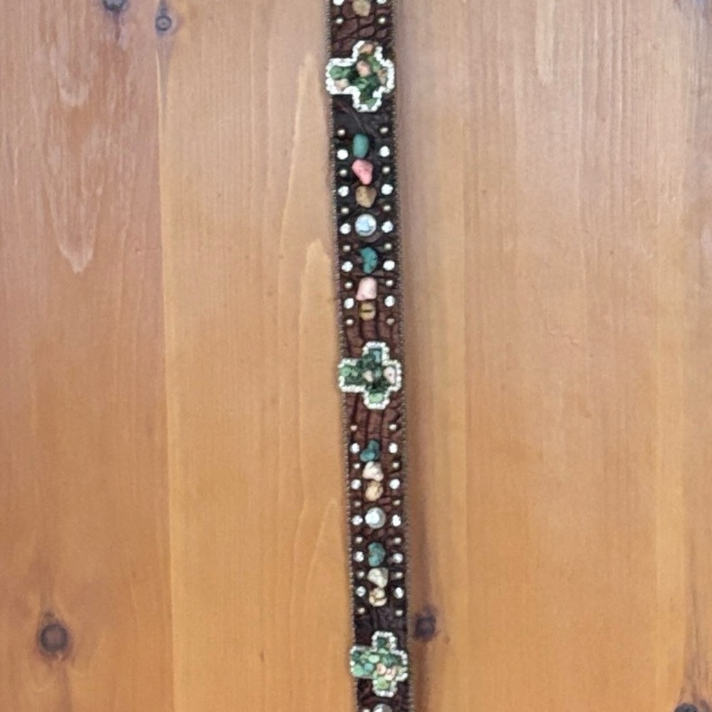 Atlas Brown Embellished w stone crosses and rhinestones Belt